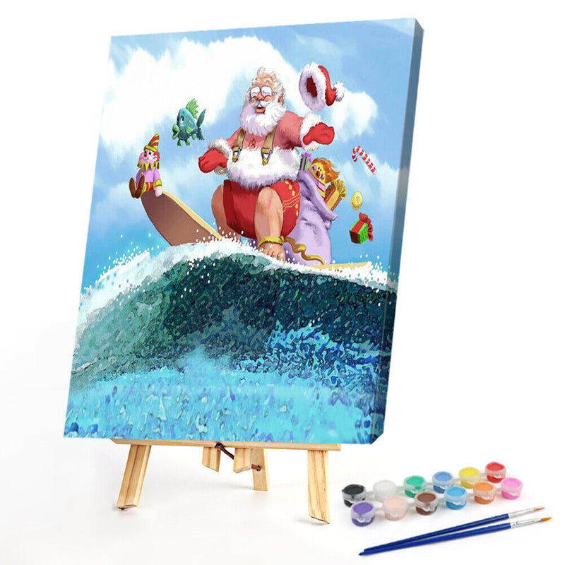 Surfing Santa Claus Frameless Picture Oil Paint By Numbers Hand Painted Picture