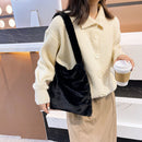 Women Faux Fur Solid Color Handbags Large Capacity Shoulder Bags (Black)