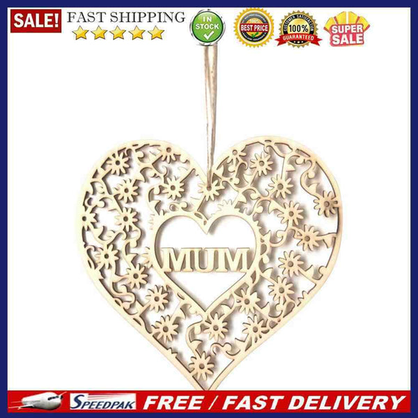 Creative Love Heart Hollow Wood Plaque Pendant Mothers Day Hanging Ornament Craf