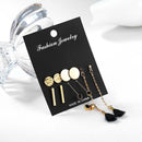 Trendy Women Mixed Black Long Dangle Drop Tassel Ear stud Earring Sets Alloy