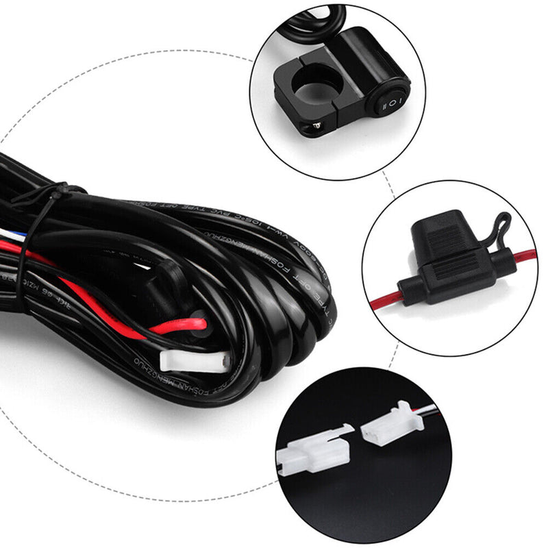 LED Spotlight Harness Relay Loom Cable Kit for Motorcycle Headlight (2.2M)