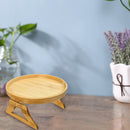 Round Bamboo Wood Tray Foldable Portable Sofa Armrest Breakfast Tea Table Newly