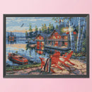 Full Embroidery DIY Canvas Stamped 11CT Art Cross Stitch Seaside House Kit