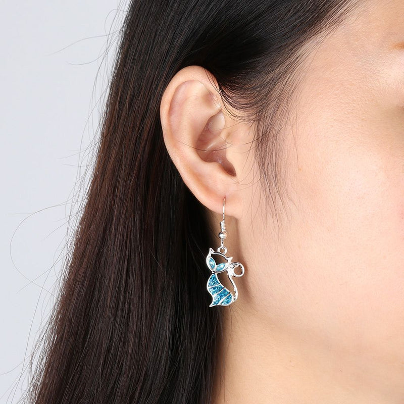Women Fashion Trendy Jewelry Hook Ear Stud Opal Cat Earrings Drop Dangle