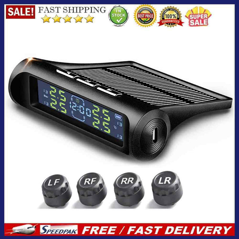 AN-01D 2 in 1 Car Solar TPMS Clock LCD Tyre Pressure Monitoring Alarm System
