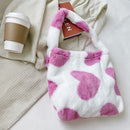 Women Plush Heart Pattern Handbag Large Capacity Shoulder Bag (Heart)