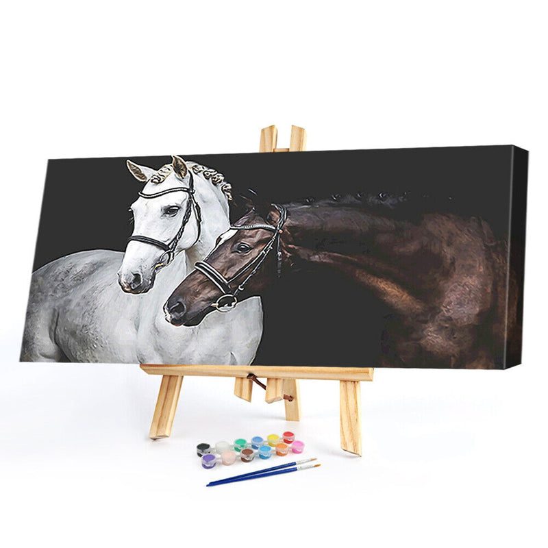 Two Horses Oil Paint By Numbers Kits DIY Handpainted on Canvas Gift Unframed