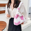 Retro Women Plush Leopard Love Shoulder Bag Autumn Winter Handbags (Heart)