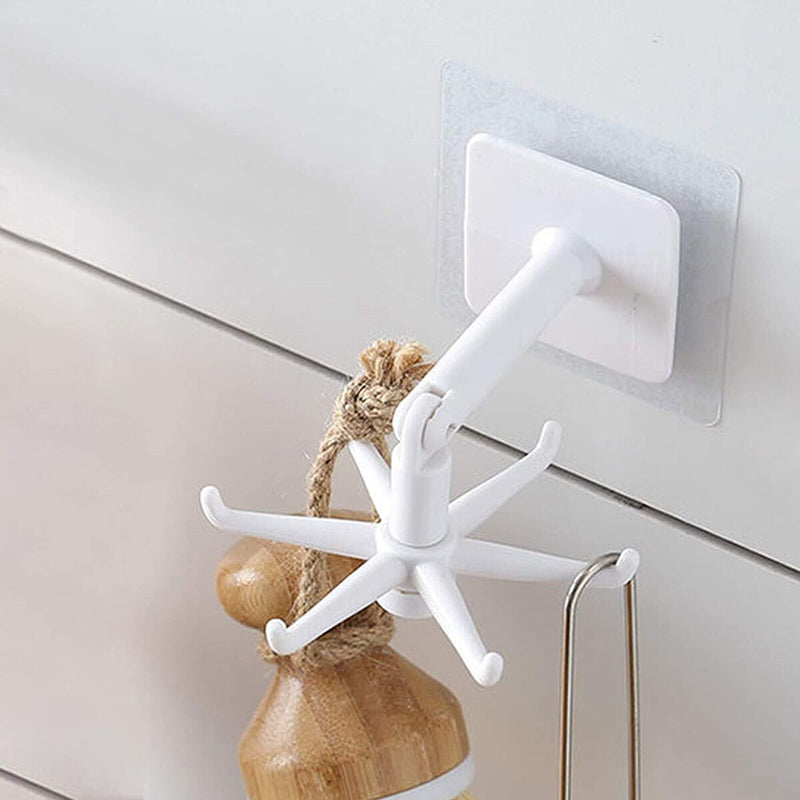360 Degree Rotating & 180 Degree Tilt Kitchen Hook Rack 6-Claw (White) Newly