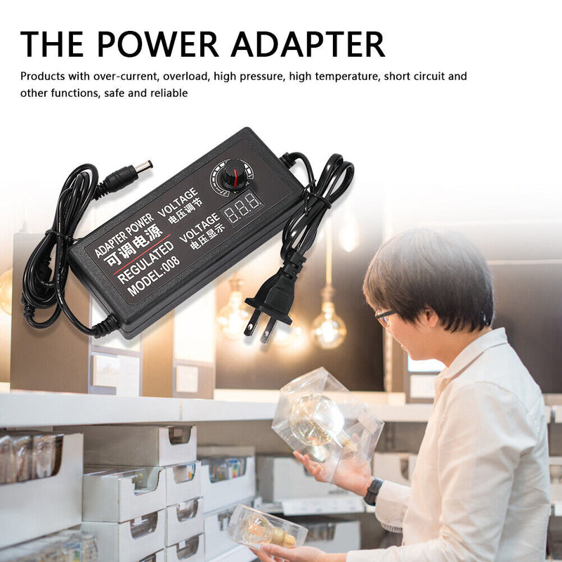 72W Display Adjustable DC Voltage Regulated Power Supply Adapter (US Plug)