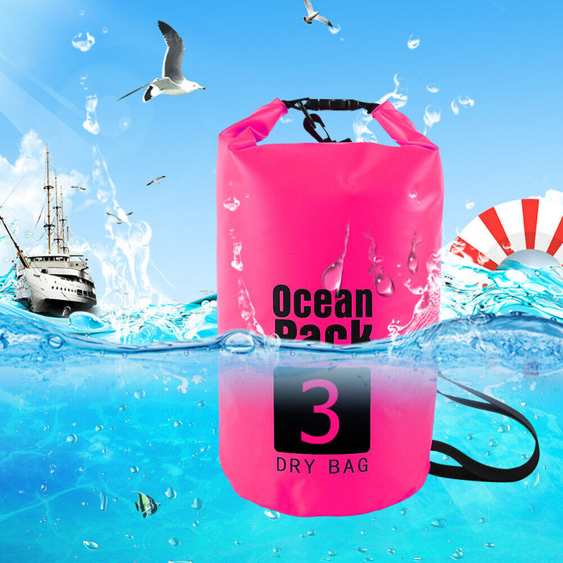 Waterproof Dry Bag Pack Sack Swimming Kayaking River Trekking (3L Pink) Newly