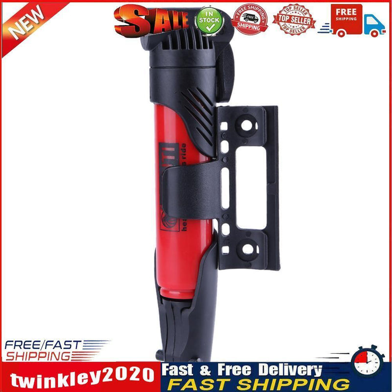 Portable Folding Bicycle Air Pump Inflator for Presta Schrader Valve Red Newly