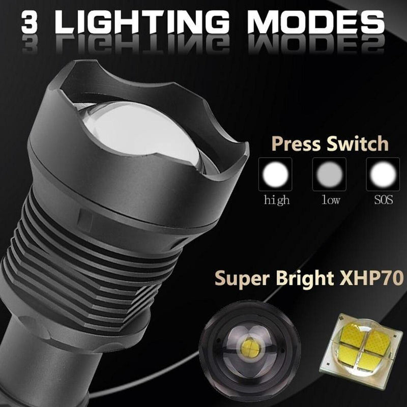 Strongest Rechargeable LED Flashlight Torch Lumens Long Lasting.