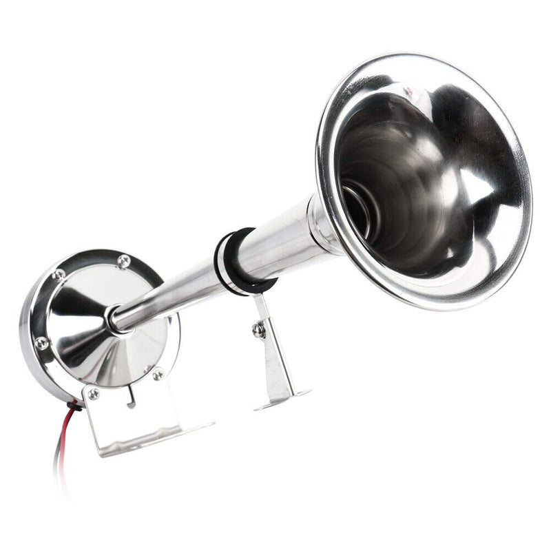 12V Polished Stainless Steel Single Trumpet Horn Low Tone for Marine Boat Truck