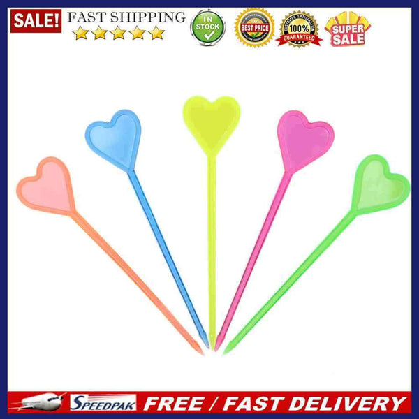 50pcs Disposable Plastic Colorful Stick Love Heart Arrow Shape Fruit Fork