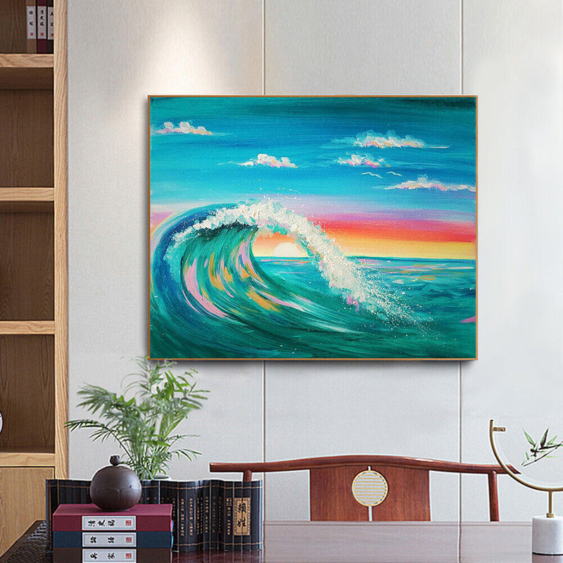 Sunset Wave Frameless Picture Oil Paint By Numbers Hand Painted Picture Kit