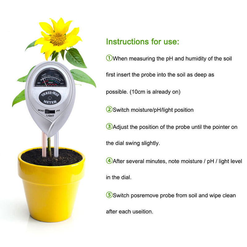 3 in 1 Soil Water Acid Moisture Sensor Soil Moisture Sunlight pH Me