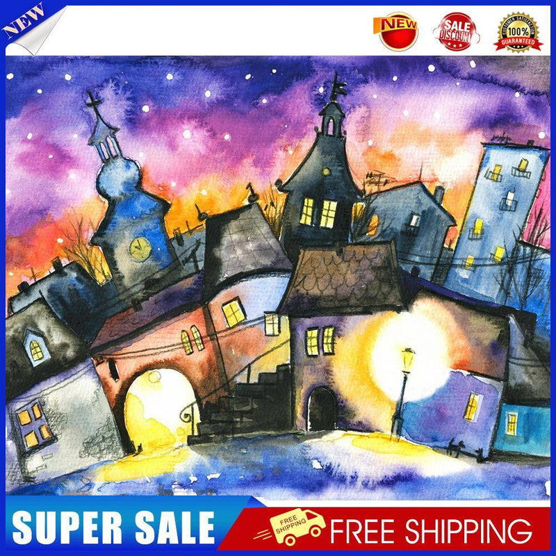 Village Night Drawing Frameless DIY Oil Paint by Number Canvas Decor (X954)