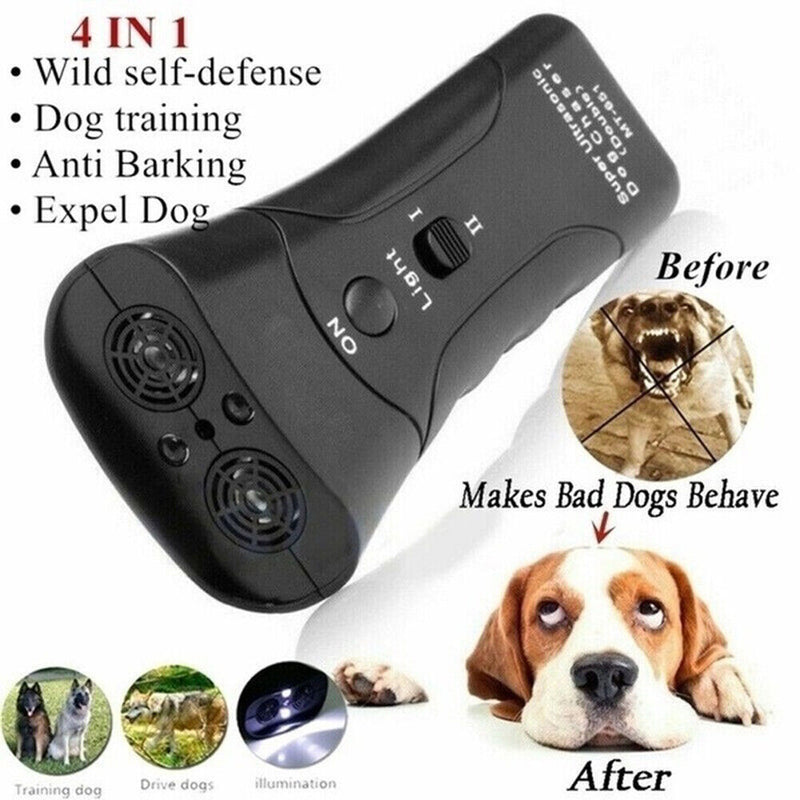 Double Head Ultrasonic Dog Repeller Portable LED Flashlight Stop Bark Tool Newly