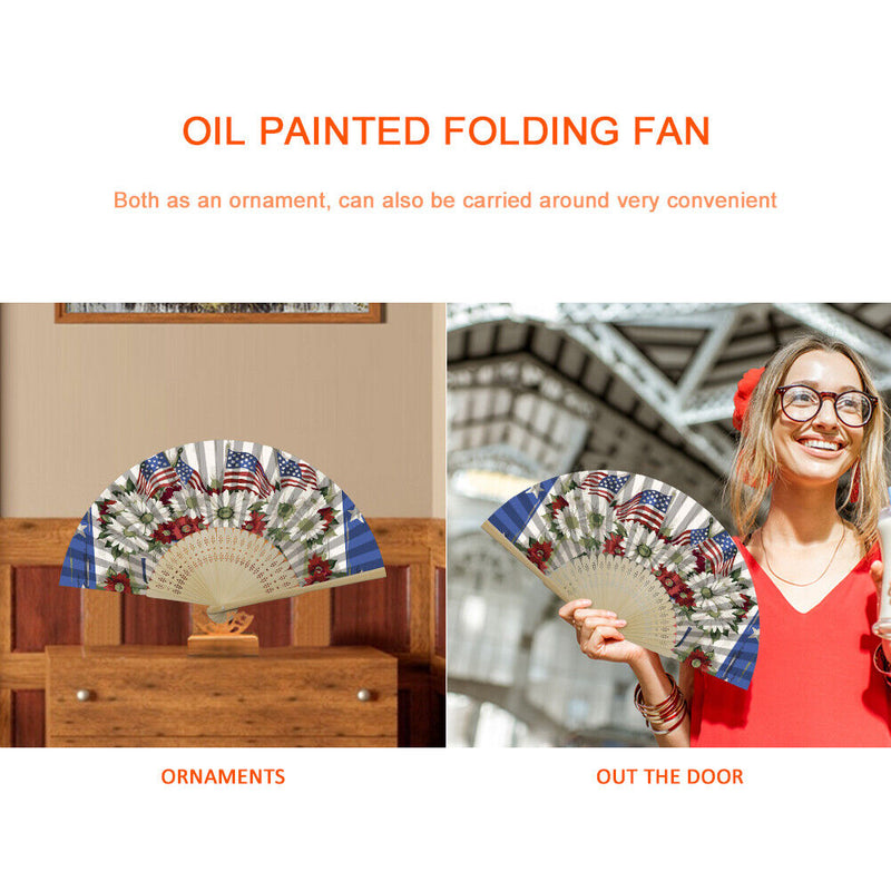 Independence Day Flowers Flag Oil Paint Folding Fan By Numbers DIY Crafts