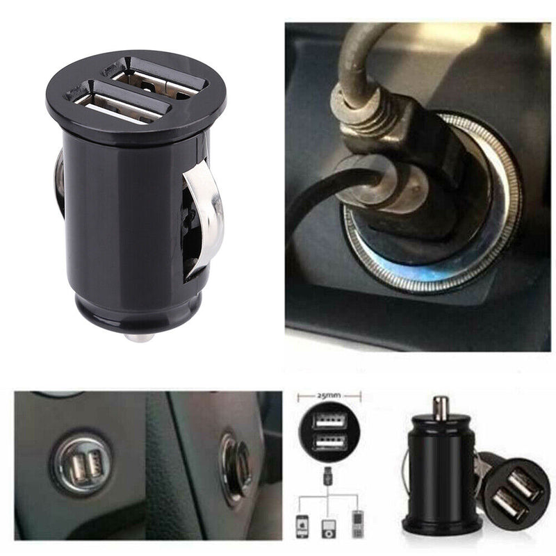 Mini Car Charger 2.4A Dual USB Charger Fast Charging Phone Adapter (Black) Newly