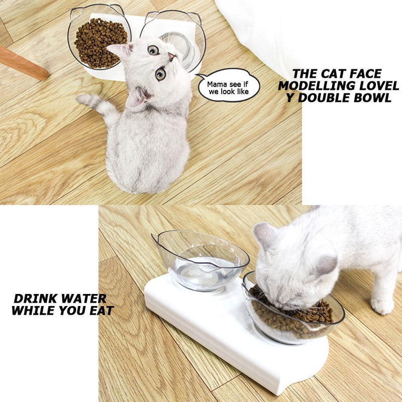 Tilt Cat Ear Detachable Bowl Transparent Non-slip Food Holder Feeder Pets Sup