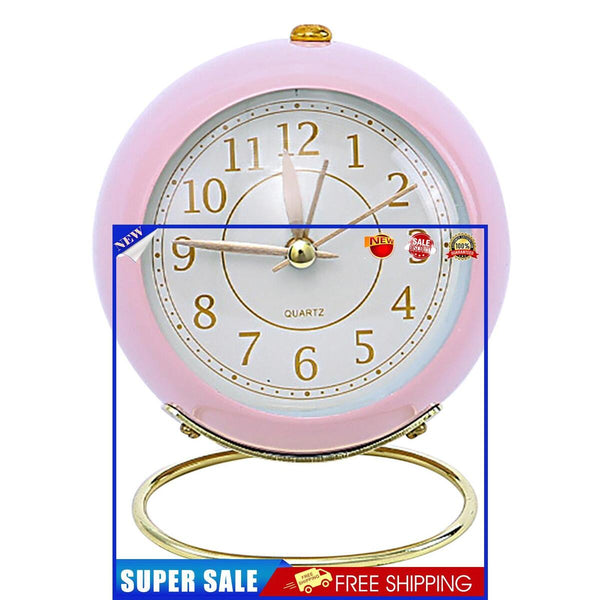 Analog Alarm Clock Light Emitting Silent Non Ticking Clock for Kid (Pink)