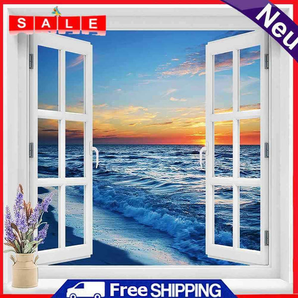 Window Sea Oil Paint By Numbers DIY Craft Coloring Drawing Home Decoration Gift