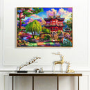 Building Backyard Frameless DIY Oil Paint by Numbers Kit Hand Painted Art