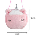 Plush Cartoon Licorne Handbag Zipper Mini Casual Crossbody Bag (White Pink)