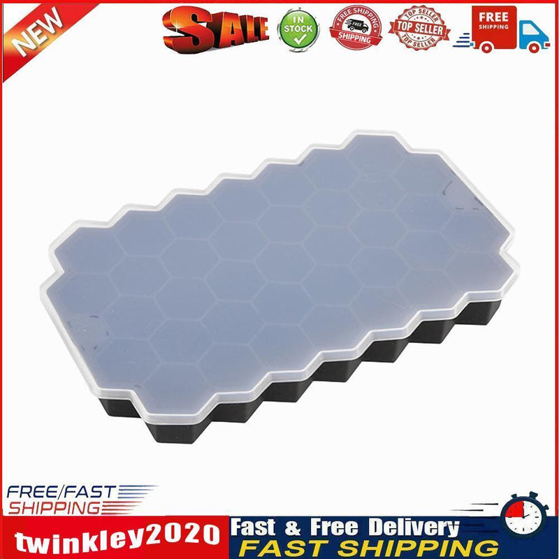 37 Grids Silicone Honeycomb Ice Cube Tray with Lid DIY Ice Cube Mold Black Newly