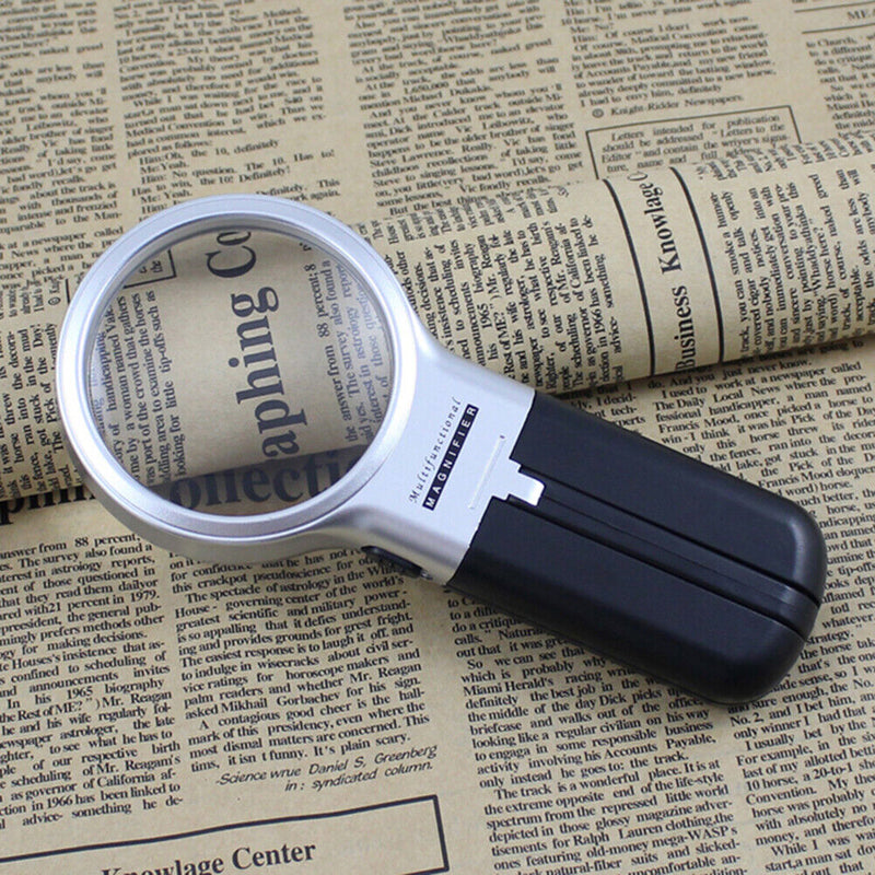 3X Reading Portable Handheld Magnifier Glass with 2 LED Lights Folding Loupe