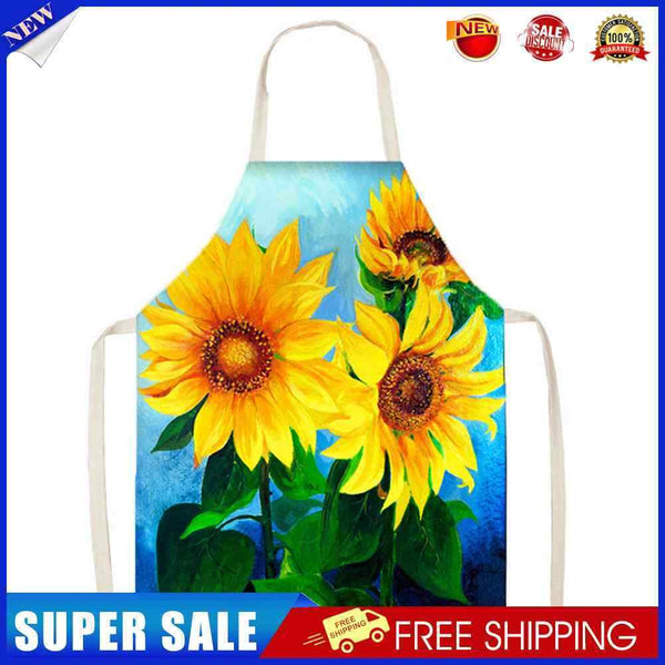 #A Sunflower Linen Kitchen Apron Household Waterproof Cooking Bibs for Men Women