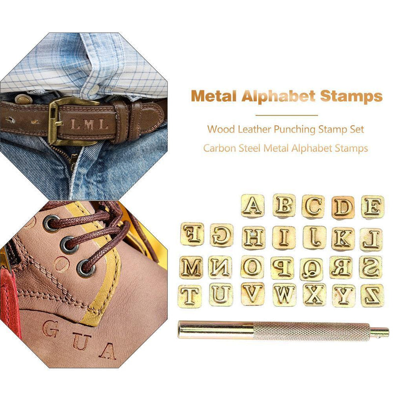 26pcs Wood Leather Punching Stamp Set Carbon Steel Metal Alphabet Stamps Newly