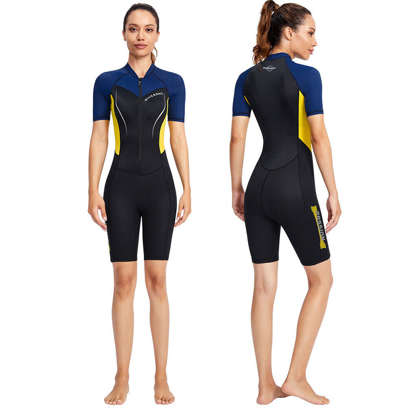 DIVE SAIL Neoprene Scuba Snorkel Swimming Women Body Wetsuits (Yellow S)