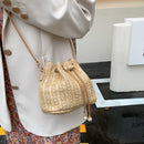 Woven Straw Crossbody Messenger Bag Bucket Female Girl Chain Shoulder Handbags