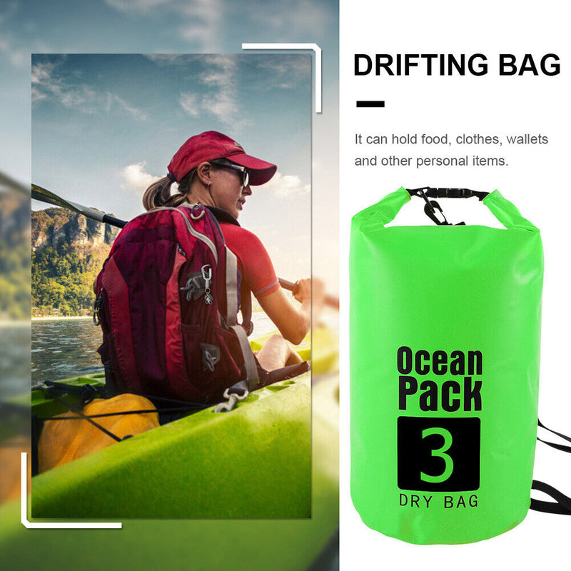 Waterproof Dry Bag Pack Sack Swimming Kayaking River Trekking (3L Green) Newly