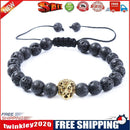 Unisex Lion Head Charm Beads Bangle Adjustable Strand Bracelet (Lava Stone)