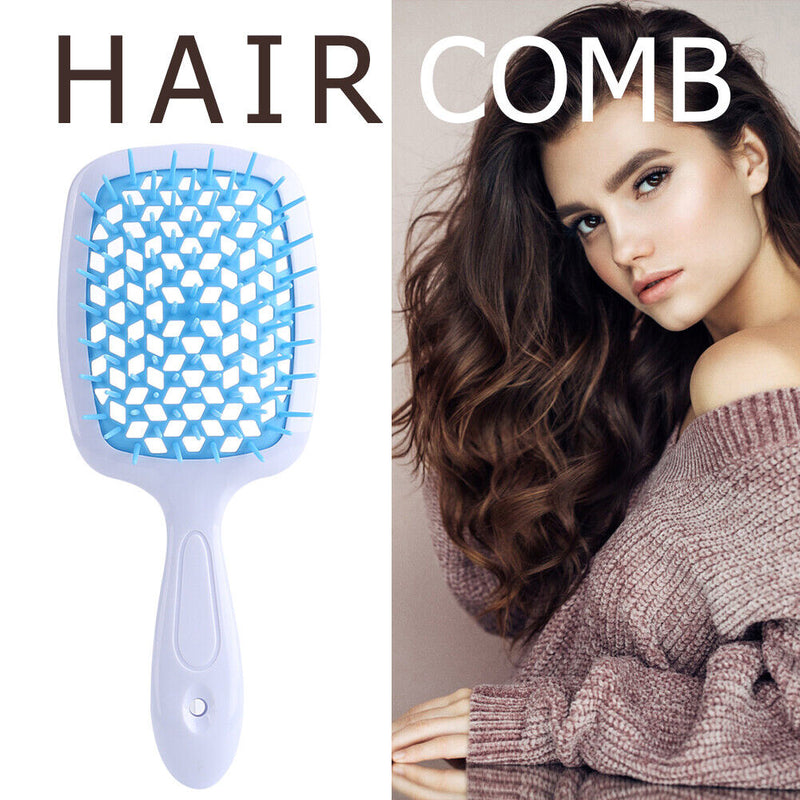 Wide Teeth Air Cushion Combs Scalp Massage Brush Hollow Grid Comb (Blue)
