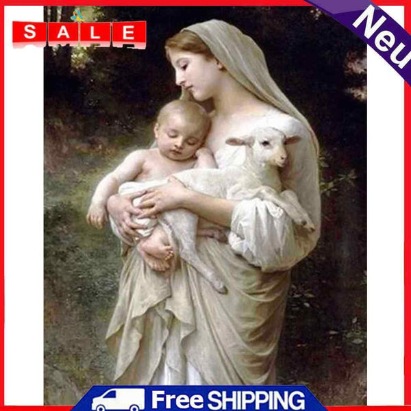 Oil Paint By Numbers Religious Virgin Son Frameless Picture Craft Kit for Home