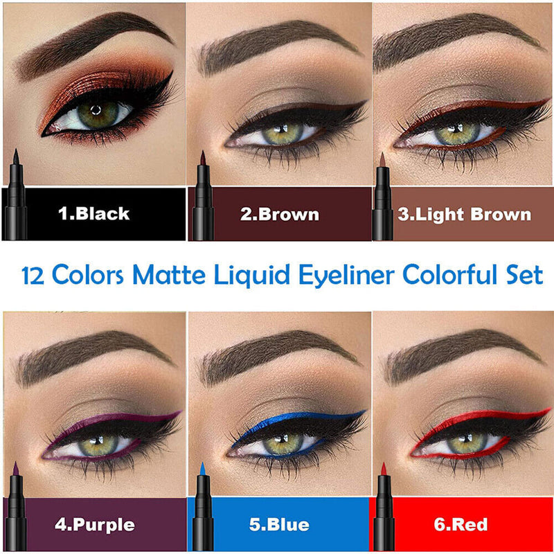 12pcs Liquid Eyeliner Pens, Waterproof, Durable, Cosmetic, Makeup-Too