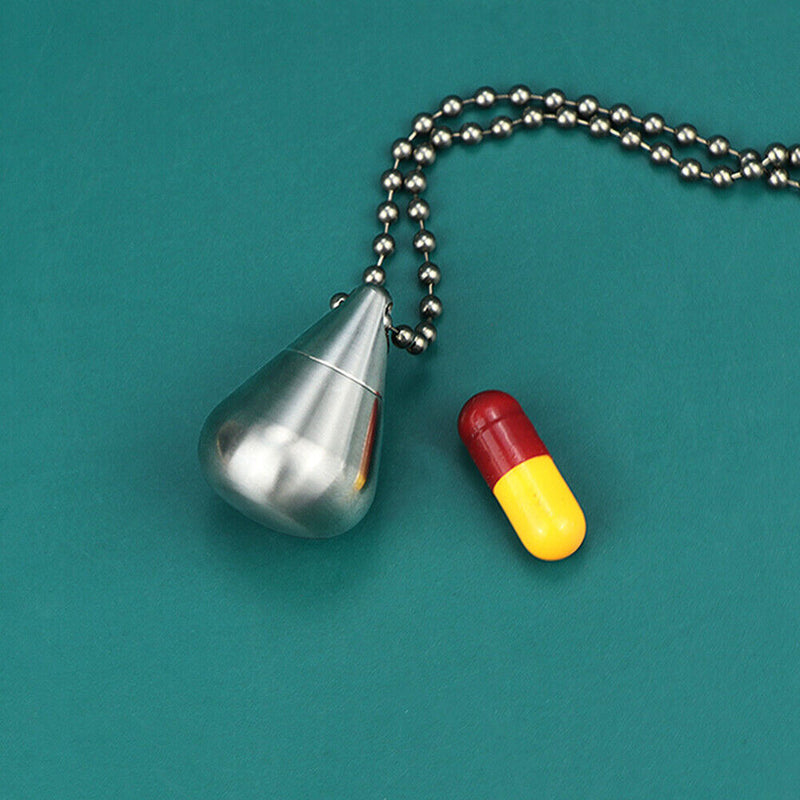 Waterproof Titanium Pill Box Container Bottle Water Drop Capsule Keychain