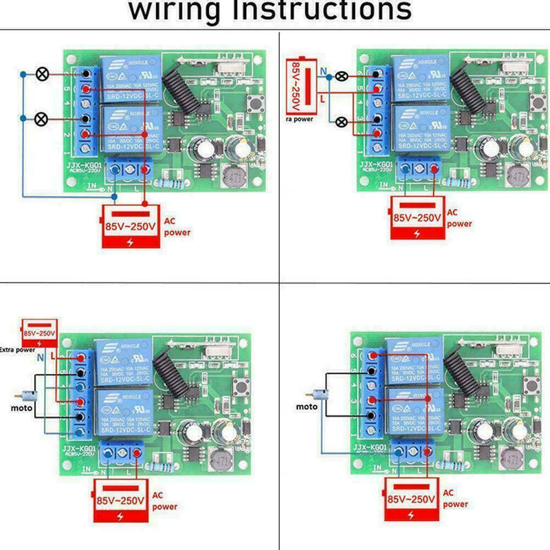 Wireless 433mhz RemoteControl Switch AC 220V 10A 2ch Transmitter W2E6 Relay O2I9