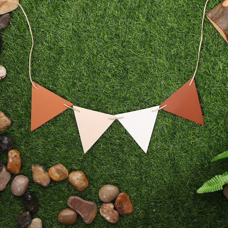 Outdoor Triangle Hanging Flag Leather Banners 12 Flags Bunting Camping Equipm
