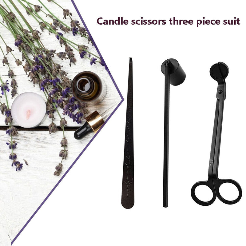 3pcs/set Candle Wick Snuffer Tool Hook Cutter Candle Trim Scissor (Black) Newly