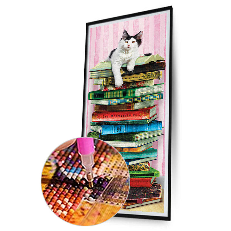 5D DIY Diamond Painting Kits Full Round Drill Cat on Books Mosaic Picture Crafts