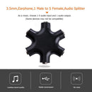 3.5mm Earphone Headphone Audio Splitter 1 Male to 5 Female Adapter (Black)
