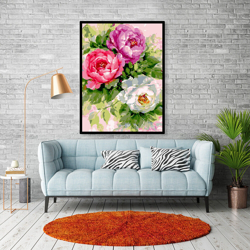 16x20 inch Oil Painting By Numbers Three Flowers DIY Canvas Drawing Set No Frame