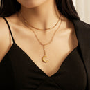 Layered Necklace with Moon Pendant Alloy Y-shaped Clavicle Chain Women Jewelry