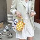 Handmade Woven Plaid Basket Tote Women Silk Scarf Small Handbag (Yellow)